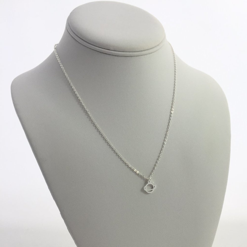Jewelry necklace pendant with chain UFO alien dainty minimalist silver tone new - Picture 2 of 7